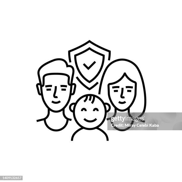 family insurance line icon - safe travel stock illustrations