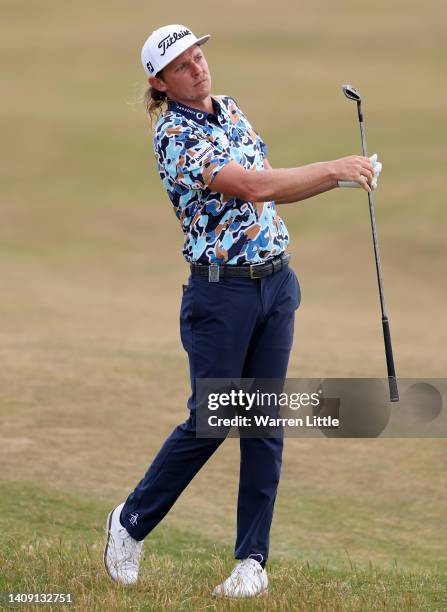 Cameron Smith of Australia plays his second shot on the 5th hole during Day Three of The 150th Open at St Andrews Old Course on July 16, 2022 in St...