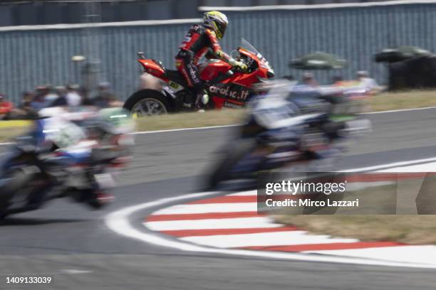 Alvaro Bautista of Spain and Aruba.it Racing - Ducati restart after crashed out during the World Superbike race 1 during the Fim Superbike World...