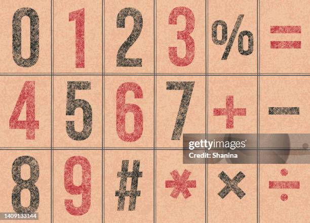 stamped old numbers and symbols on brown paper - printout stock illustrations