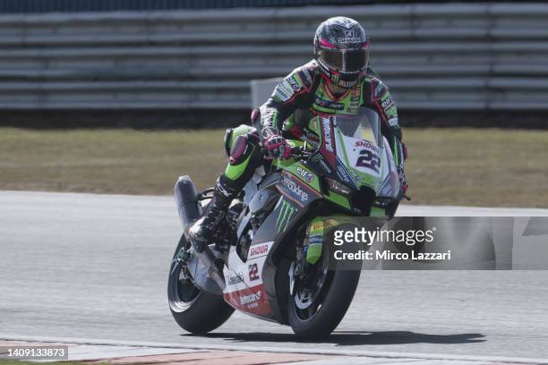 Alex Lowes of Great Britain and Kawasaki Racing Team WorldSBK heads down a straight during the World Superbike race 1 during the Fim Superbike World...