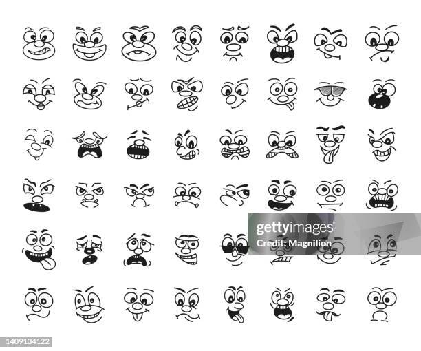 emoji doodles set, face emotions - anthropomorphic stock illustrations