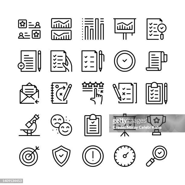 assessment line icons set - workflow efficiency stock illustrations