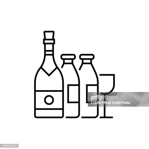 glass recycling, garbage elements, line icon - bottle bank stock illustrations