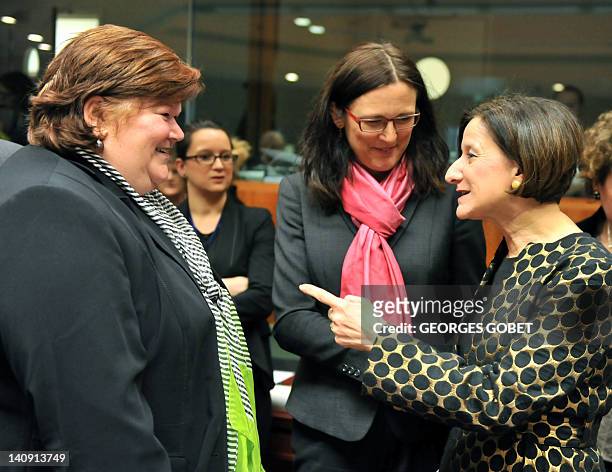 Belgian State Secretary for Asylium and Immigration Maggie De Block, EU commissioner for Home Affairs Cecilia Malmstrom and Austrian Minister of...