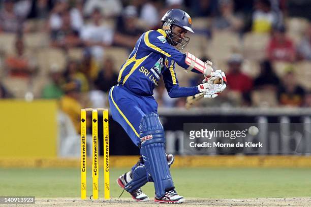 Upul Tharanga of Sri Lanka bats during the third One Day International Final series match between Australia and Sri Lanka at Adelaide Oval on March...