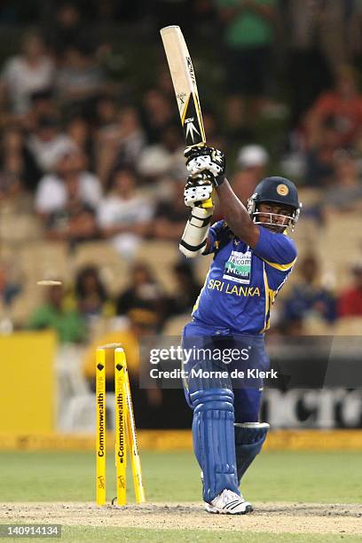 Rangana Herath of Sri Lanka is bowled out during the third One Day International Final series match between Australia and Sri Lanka at Adelaide Oval...