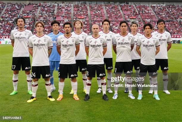 Players of Vissel Kobe pose for photograph the J.LEAGUE Meiji Yasuda J1 22nd Sec. Match between Kashima Antlers and Vissel Kobe at Kashima Soccer...