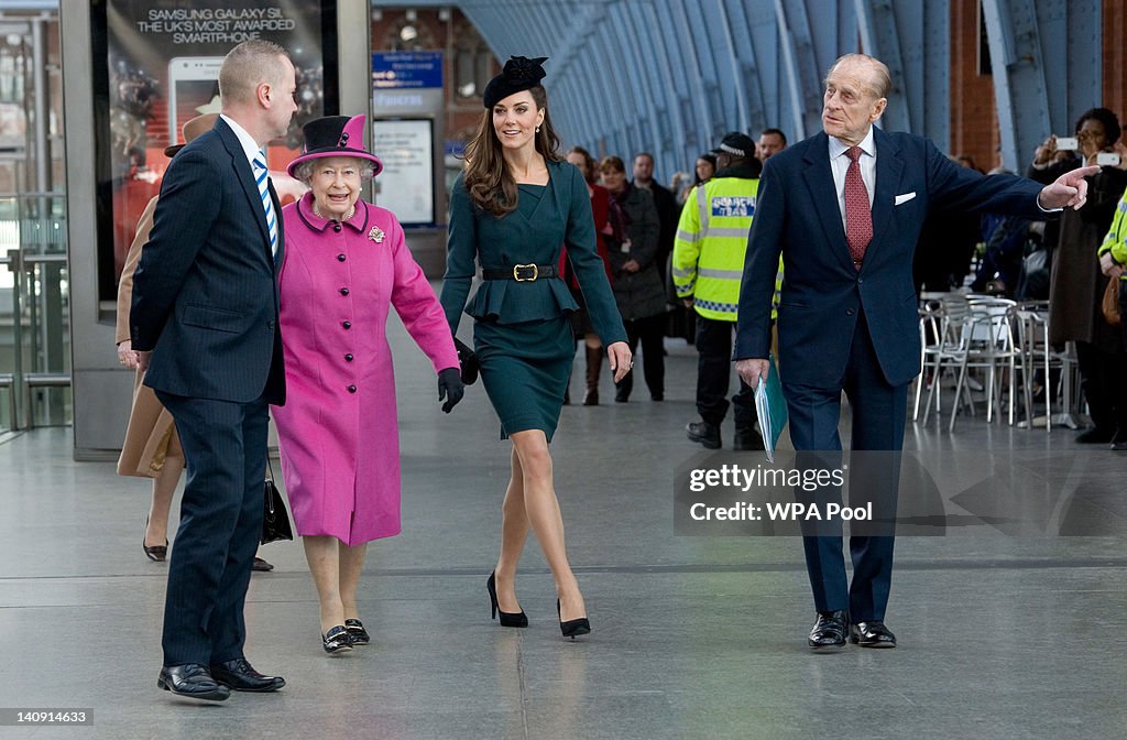 Queen Elizabeth II, Prince Philip, Duke Of Edinburgh And Catherine, Duchess Of Cambridge Visit Leicester