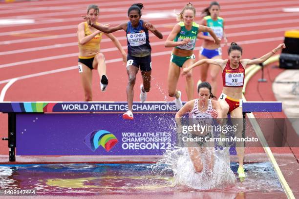 Athletes compete in the Women’s 3000m Steeplechase heats on day two of the World Athletics Championships Oregon22 at Hayward Field on July 16, 2022...