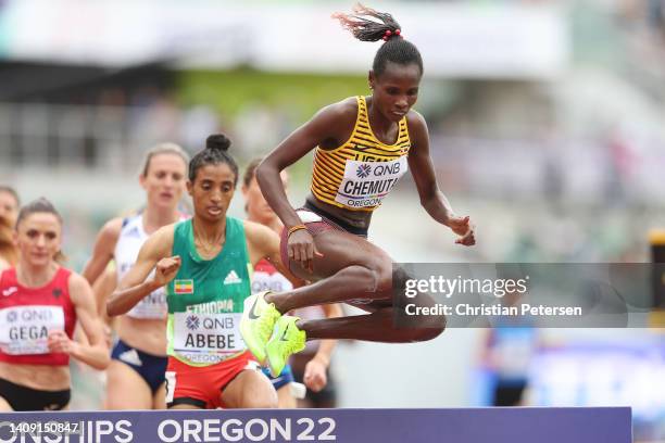 Peruth Chemutai of Team Uganda competes in the Women’s 3000m Steeplechase heats on day two of the World Athletics Championships Oregon22 at Hayward...