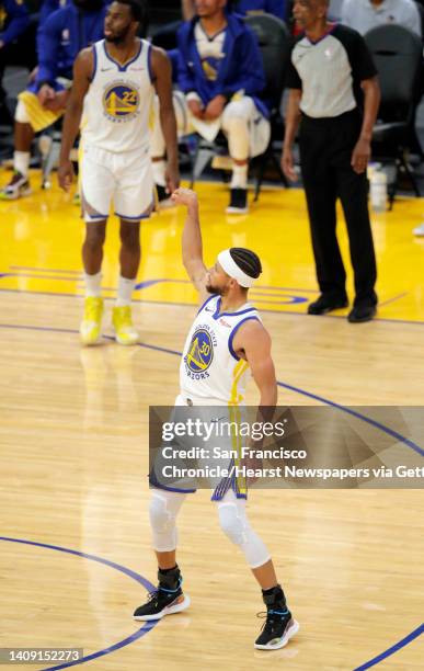 Stephen Curry watches his three point attempt miss during the first half as the Golden State Warriors played the Denver Nuggets in their first...