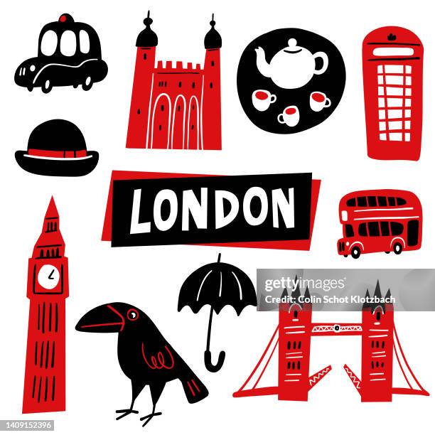 london doodles - london cartoon stock illustrations