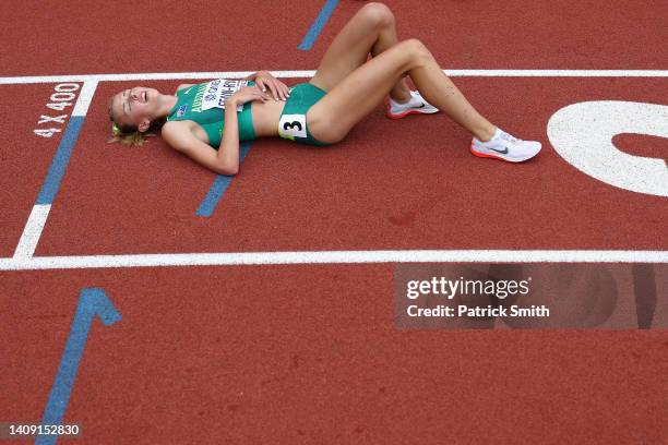 Cara Feain-Ryan of Team Australia reacts after competing in the Women’s 3000m Steeplechase heats on day two of the World Athletics Championships...