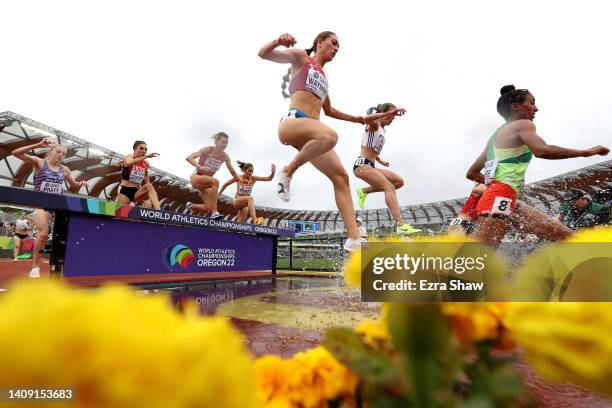 Athletes compete in the Women’s 3000m Steeplechase heats on day two of the World Athletics Championships Oregon22 at Hayward Field on July 16, 2022...