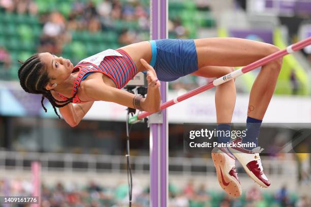 Vashti Cunningham of Team United States competes in the Women’s High Jump qualification on day two of the World Athletics Championships Oregon22 at...