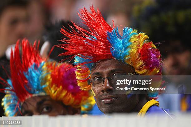 Sri Lankan fan shows his colours during the third One Day International Final series match between Australia and Sri Lanka at Adelaide Oval on March...