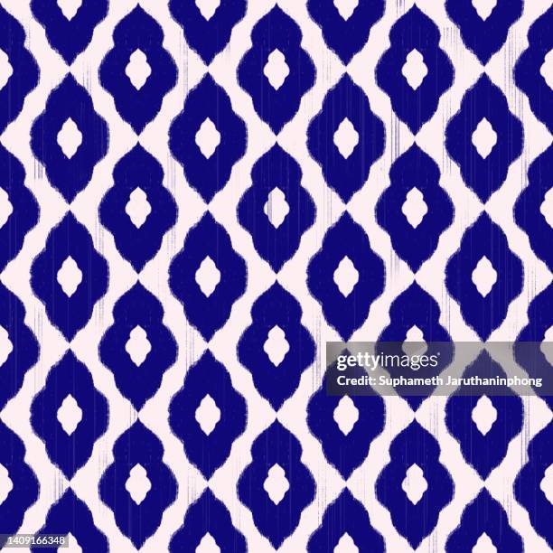 blue ikat pattern with white color. - アラベスク模様 ストックフォトと画像