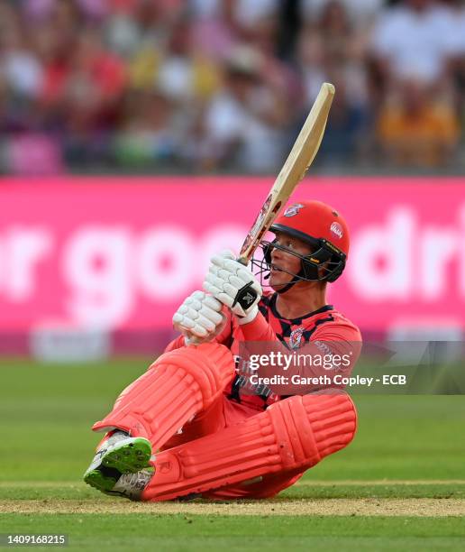 Keaton Jennings of Lancashire bats during the Vitality Blast Final match between Lancashire Lightning and Hampshire Hawks at Edgbaston on July 16,...