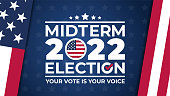 Midterm election day. Vote 2022 in USA, banner design. Election voting poster. Political election campaign