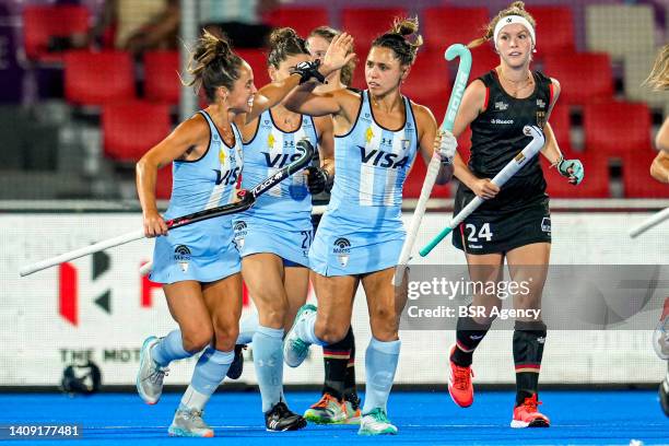 Agustina Gorzelany of Argentina celebrating scoring his first goal with Agustina Albertarrio of Argentina during the FIH Hockey Women's World Cup...