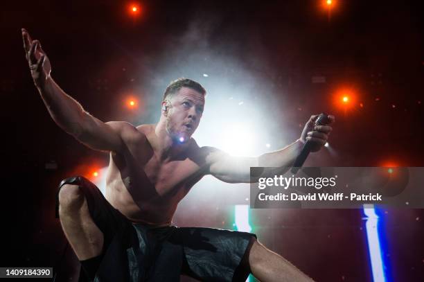 Dan Reynolds from Imagine Dragons performs at Lollapalooza Paris Festival at Hippodrome de Longchamp on July 16, 2022 in Paris, France.