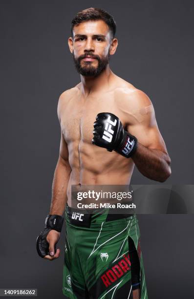 Yair Rodriguez of Mexico poses for a portrait after his victory during the UFC Fight Night event at UBS Arena on July 16, 2022 in Elmont, New York.