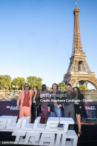 Brad Pitt, Joey King, Brian Tyree Henry, Aaron Taylor-Johnson, David Leitch and Kelly McCormick attend the "Bullet Train" Photocall At Bateau...