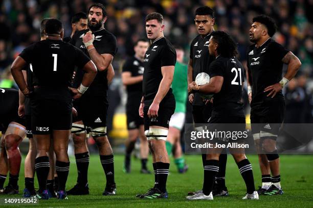Dalton Papalii of the All Blacks looks on during the International Test match between the New Zealand All Blacks and Ireland at Sky Stadium on July...