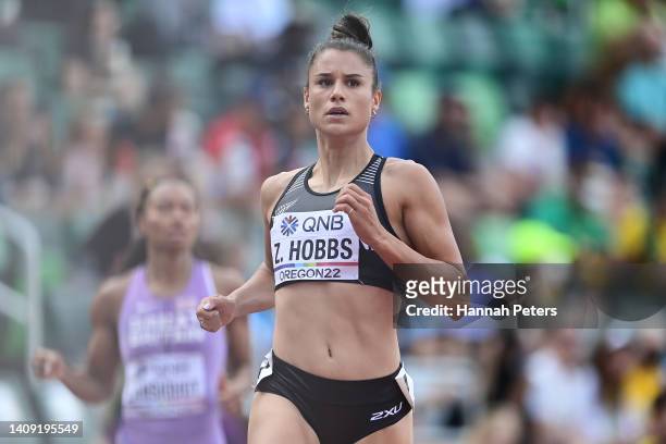 Zoe Hobbs of Team New Zealand competes in the Women’s 100m heats on day two of the World Athletics Championships Oregon22 at Hayward Field on July...