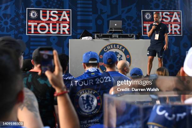 Former Footballer, Joe Cole speaks in the fan zone prior to the Preseason Friendly between Chelsea and Club America at Allegiant Stadium on July 16,...