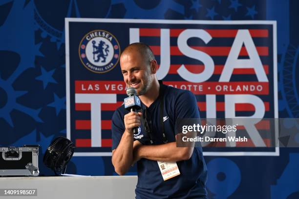 Former Footballer, Joe Cole speaks in the fan zone prior to the Preseason Friendly between Chelsea and Club America at Allegiant Stadium on July 16,...