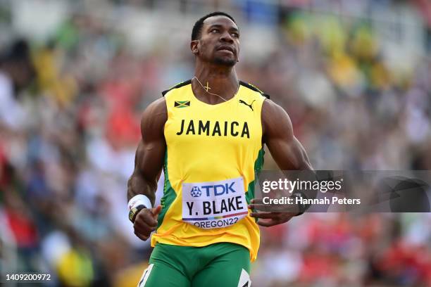 Yohan Blake of Team Jamaica looks on after competing in the Men’s 100m Semi-Final on day two of the World Athletics Championships Oregon22 at Hayward...