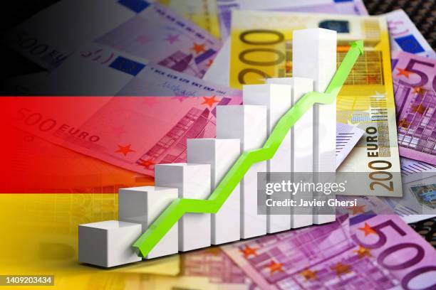 economy graph: rising arrow, germany flag and euro banknotes - gross domestic product stock pictures, royalty-free photos & images