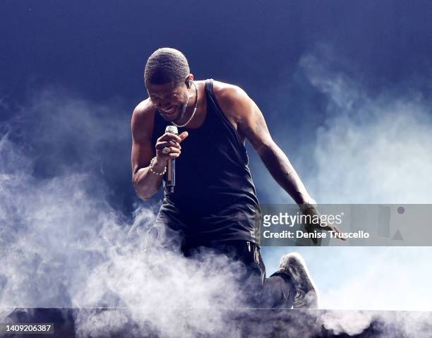 Usher Performs at the grand opening of Usher: My Way - The Vegas Residency at Dolby Live at Park MGM on July 15, 2022 in Las Vegas, Nevada.