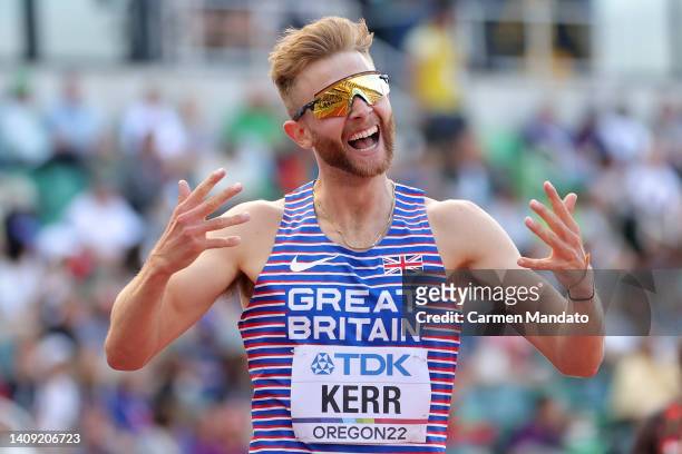 Josh Kerr of Team Great Britain reacts after competing in the Men’s 1500m heats on day two of the World Athletics Championships Oregon22 at Hayward...