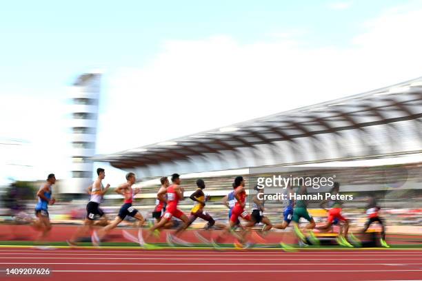Athletes compete in the Men’s 1500m heats on day two of the World Athletics Championships Oregon22 at Hayward Field on July 16, 2022 in Eugene,...