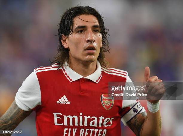 Hector Bellerin of Arsenal during the pre season friendly match between Arsenal and Everton at M&T Bank Stadium on July 16, 2022 in Baltimore,...