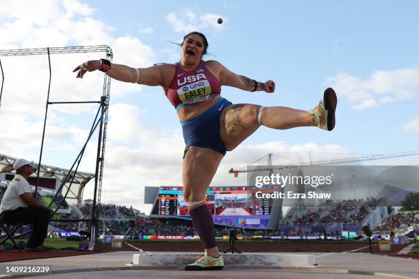 Chase Ealey of Team United States competes in the Women’s Shot Put Final on day two of the World Athletics Championships Oregon22 at Hayward Field on...