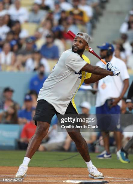 Sabathia at bat during the 2022 MLB All-Star Week Celebrity Softball Game at Dodger Stadium on July 16, 2022 in Los Angeles, California.