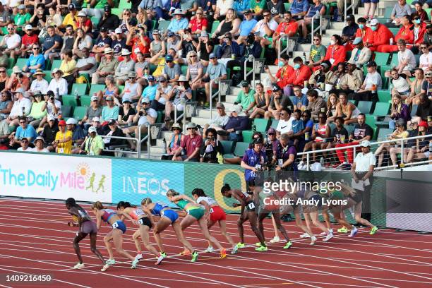 Athletes compete in the Women’s 1500m Semi-Final on day two of the World Athletics Championships Oregon22 at Hayward Field on July 16, 2022 in...