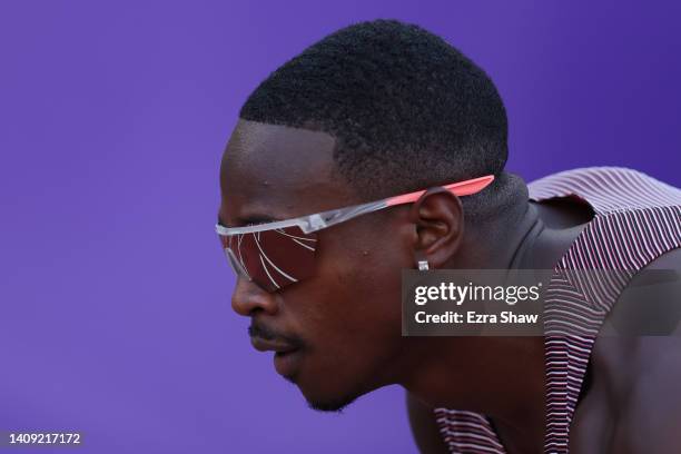 Aaron Brown of Team Canada prepares to compete in the Men's 100m Final on day two of the World Athletics Championships Oregon22 at Hayward Field on...