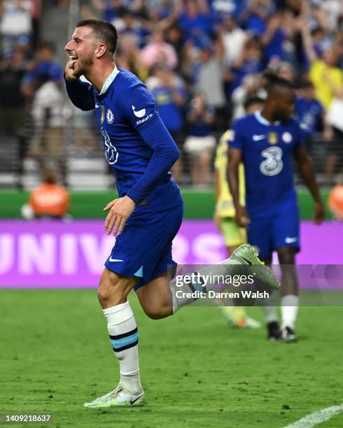 Mason Mount of Chelsea celebrates after scoring their side's second goal during the Preseason Friendly match between Chelsea and Club America at...