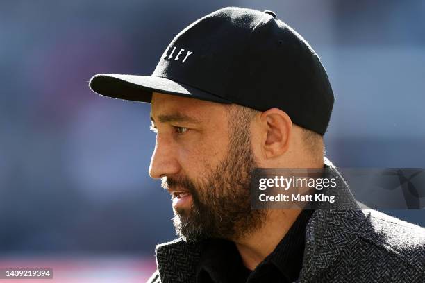 Benji Marshall looks on during the round 18 NRL match between the Wests Tigers and the Penrith Panthers at CommBank Stadium, on July 17 in Sydney,...