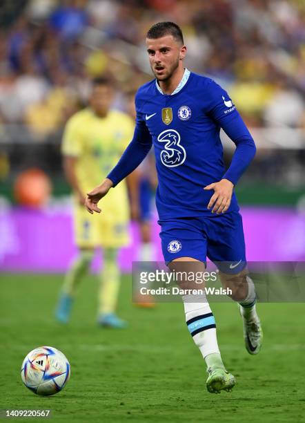 Mason Mount of Chelsea on the ball during the Preseason Friendly match between Chelsea and Club America at Allegiant Stadium on July 16, 2022 in Las...