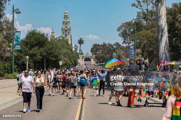 General view of the atmosphere at 2022 San Diego Pride Parade on July 16, 2022 in San Diego, California.