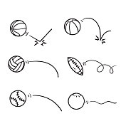 hand drawn doodle sport ball bounce collection illustration vector