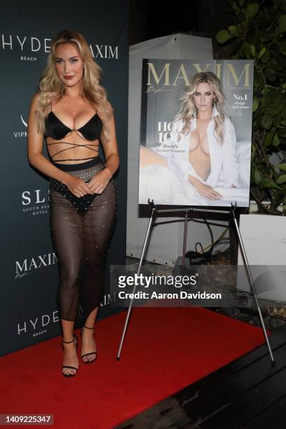 Paige Spiranac attends MAXIM Hot 100 Experience at Hyde Beach at SLS South Beach on July 16, 2022 in Miami Beach, Florida.