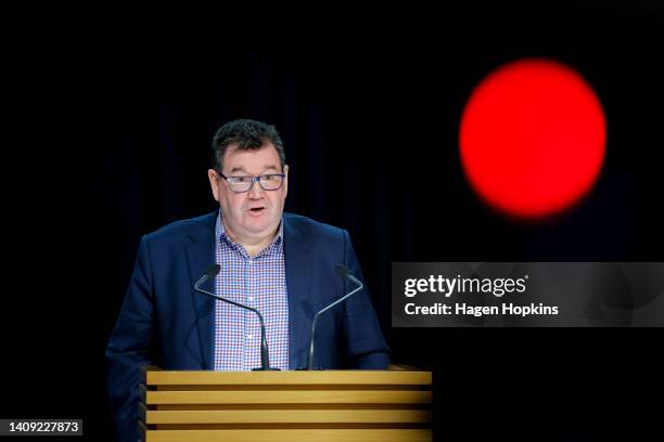 Finance Minister Grant Robertson speaks to media during a press conference at Parliament on July 17, 2022 in Wellington, New Zealand. The New Zealand...