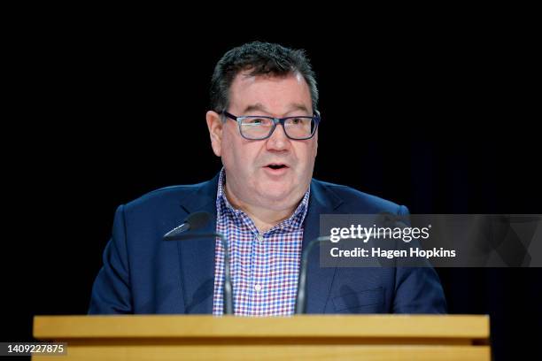 Finance Minister Grant Robertson speaks to media during a press conference at Parliament on July 17, 2022 in Wellington, New Zealand. The New Zealand...